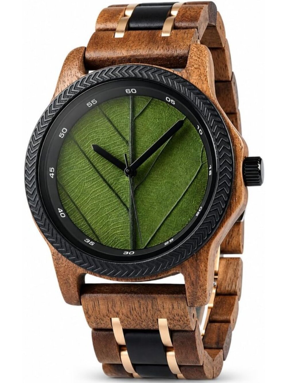 Natural Wooden Men's Watch - Minimalist Japanese Quartz, Unique Leaf Vein Dial
